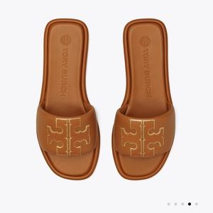Tory Burch double T sport slide, Miele/gold